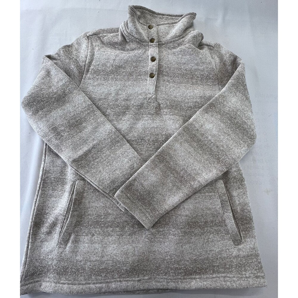 Natural Reflections Womens Medium Beige White Striped 1/4 Snap Pullover Sweater
